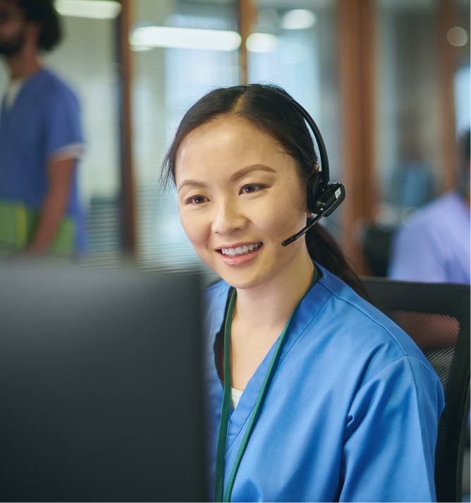Nurse on a call providing clinical trial patient engagement and support services.