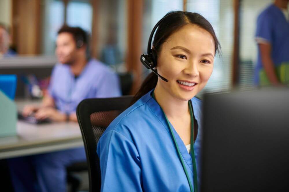 Nurse doing a secondary phone screening for a clinical trial